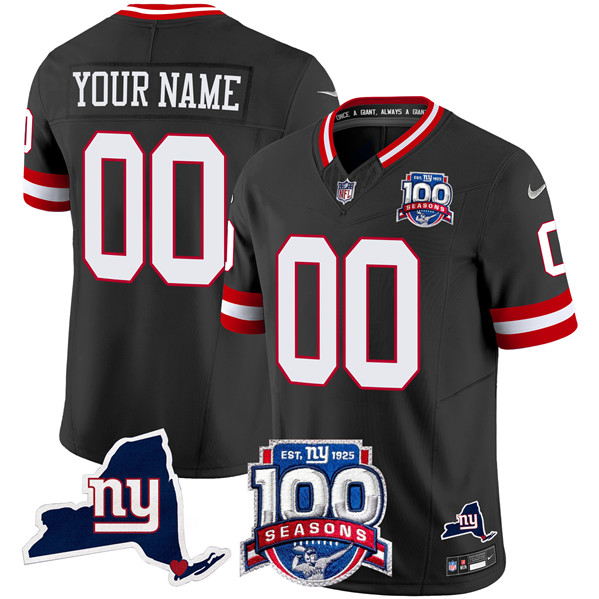 Men's New York Giants ACTIVE PLAYER Custom Black 2024 F.U.S.E. 100th Season And State Patch Vapor Limited Stitched Football Jersey